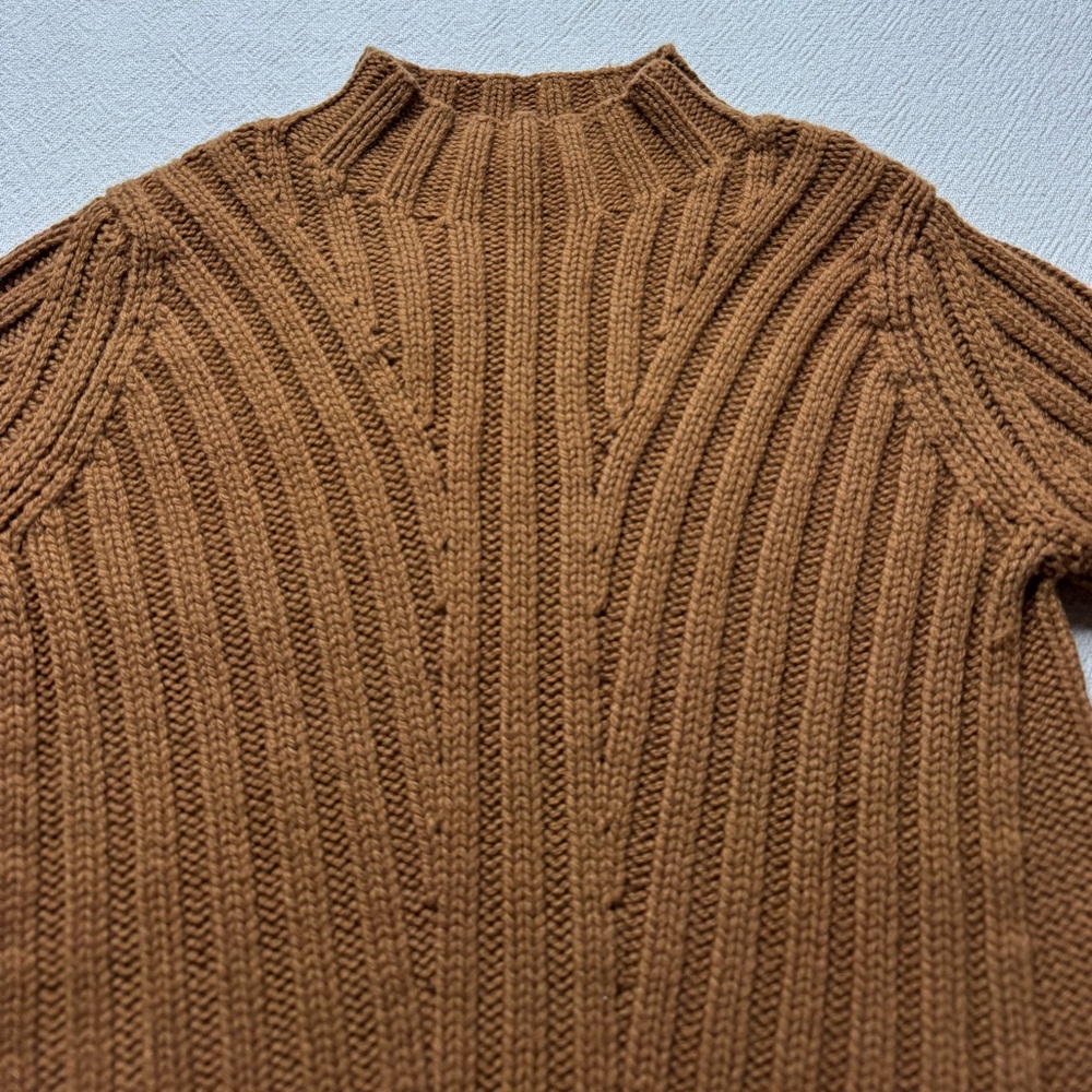 VINCE Wool Cashmere Blend Chestnut Brown Mock Neck Chunky Ribbed Sweater XS - Picture 4 of 5